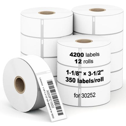 (4200 Labels/12 Rolls) Labelebal 12 Rolls Compatible with DYMO 30252,1-1/8" x 3-1/2"(28mm x 89mm) Direct Thermal Labels,Shipping Replacement Labels Compatible for DYMO LabelWriter Printer - color: Dm-30252-12 Rolls-4200 Pcs