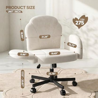 Bestier Criss Cross Office Chair with FILP-Up Armrests, White Velvet | Rocking Recline,Swivel Makeup Vanity Chair with 5-Level Folding Armrest, Cross Legged Desk, Adjustable Height Swivel Chair - color: White Velvet