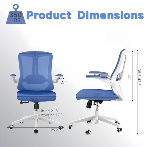 Office Chair (02BLue) | Smooth-rolling casters, space-saving design, height adjustable, for home office and gaming, sturdy construction - color: 02blue