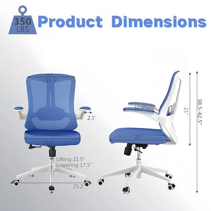 Office Chair (02BLue) | Smooth-rolling casters, space-saving design, height adjustable, for home office and gaming, sturdy construction - color: 02blue