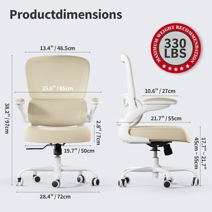 TRALT Office Chair Ergonomic Desk Chair - Gaming Chair with Lumbar Support | 330 LBS Home Office Desk Chairs with Headrest, Reading Chair with Flip-up Armrests, Comfortable Computer Chairs (1, Greige) - color: Greige