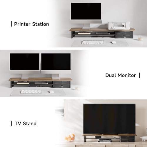 Fenge Monitor Stand, Desk Computer Riser with Frosted Storage Drawer, Brown - color: Brown