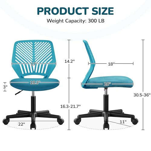 Topeakmart Armless Small Office Desk Chair, Adjustable Height Swivel, Turquoise - color: Turquoise