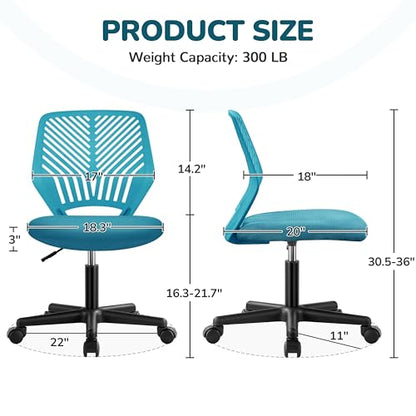 Topeakmart Armless Small Office Desk Chair, Adjustable Height Swivel, Turquoise - color: Turquoise
