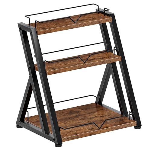 HOOBRO 3-Tier Kitchen Spice Rack, Kitchen Countertop Shelf, Desk Shelf Organizer, Dresser Top Storage Rack, for Office, Living Room, Bathroom, Rustic Brown and Black BF10TL01