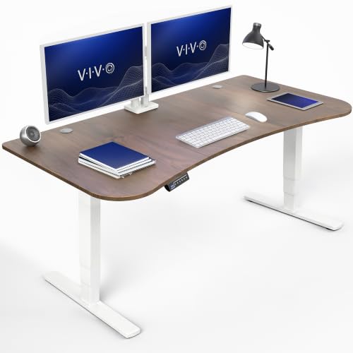 VIVO Dark Walnut 63 x 32 in Standing Desk, DESK-KIT-2EWD - color: Dark Walnut Top / White Frame, size: 63 x 32 inch