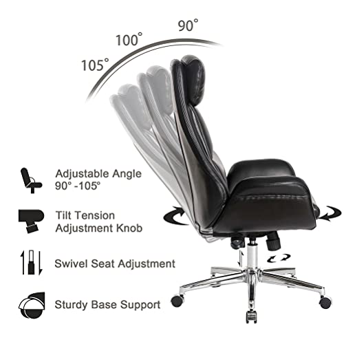 Glitzhome Mid-Century Modern Air Leatherette Adjustable Swivel High Back Office Chair, Black - color: Black