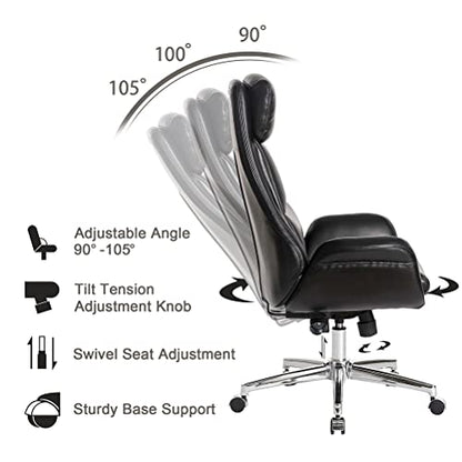 Glitzhome Mid-Century Modern Air Leatherette Adjustable Swivel High Back Office Chair, Black - color: Black