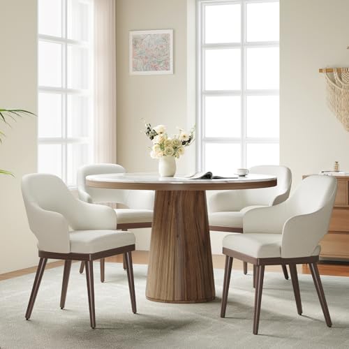 MALOL Wooden Dining Chairs Set of 4, Modern Fabric Upholstered Dining Room Chair, Kitchen Side Chairs, Farmhouse Dinner Chair with Open Back for Kitchen, Beige - color: Beige, size: Set of 4