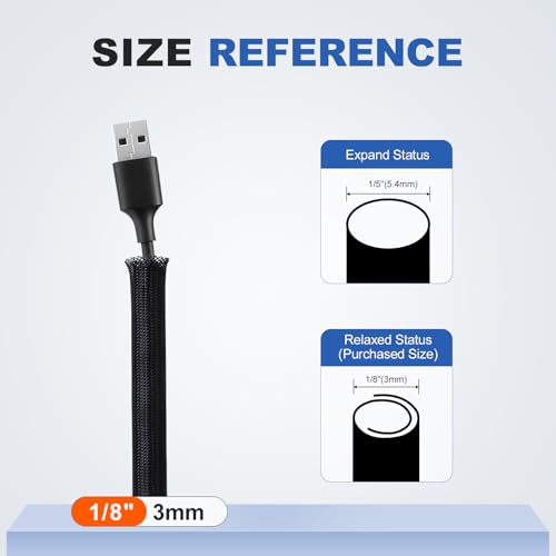 1/8" Cable Management Loom Wrap Sleeve Cord Wire Hider Organizer Covers - size: 1/8"-16ft