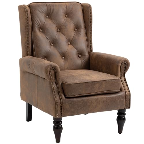 Mid-Century High Wingback Chair, Microfiber Accent Chair Armchair with Buttons,Modern Living Room Chairs with Rivet Decoration,Leisure Single Sofa Chair for Bedroom,Club,Home Reception (Coffee.) - color: Coffee.