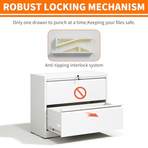 2 Drawer Lateral File Cabinet with Lock White Filing Cabinet - color: White, size: 28.5"H-2 drawers