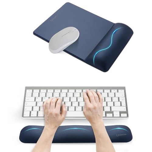 univo colors Mini Size Mouse Pad with Wrist Rest & M-Size Keyboard Wrist Rest Set,Premium PU Material,Low-Rebound Cushion,Ergonomic Design,Smooth Mouse Control with Hard Plate,Reduces Fatigue,Navy - color: M-size Set_navy, style: Mini Size Mouse Pad & M-S