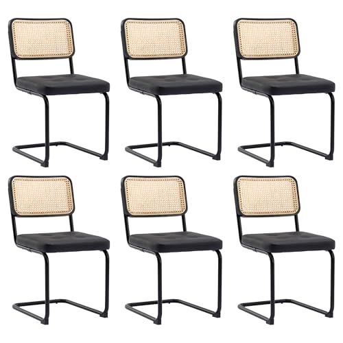 KCC Modern Dining Chairs Set of 6, Faux Leather Rattan Chair,Black | Mid Century Kitchen Side Chairs with Metal Legs and Upholstered Seat for Dining Room,Living Room,Bedroom - color: Black, size: Set of 6