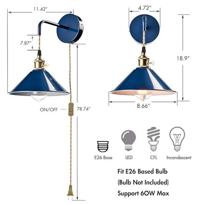 Hanging Height Adjustable Wall Sconce, Blue 2-Pack - color: Plug in Blue*2Pcs