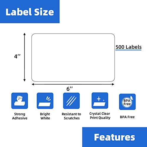 4" x 6" Fanfold Thermal Shipping Labels, 4 Stacks (500/Stack) | For Zebra/Rollo/MUNBYN Thermal Printers, 3-Proof, Perforated & Strong Adhesive, Jam-Free, Easy Peel, Total 2000 White Labels - size: 4" x 6", style: 4 Stacks