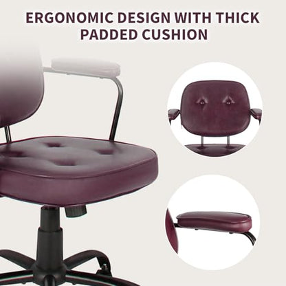 Compact Desk Chair with Arms & Wheels 360° Swivel Adjustable Vanity Chair Small Rolling Task Chair for Home Office, Bedroom, Study, Dressing Table - color: Brown-1