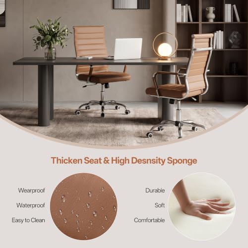 Okeysen Brown Conference Room Chairs, Modern Ergonomic PU Leather Office Desk Chair Ribbed for Office, High Back Executive Swivel Rolling Task Chair for Home - color: Brown