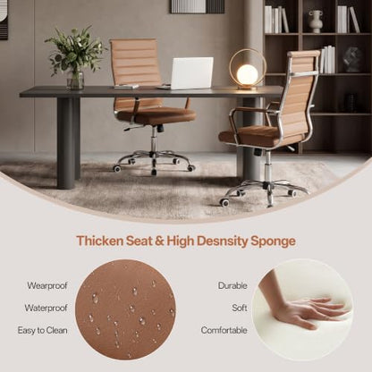 Okeysen Brown Conference Room Chairs, Modern Ergonomic PU Leather Office Desk Chair Ribbed for Office, High Back Executive Swivel Rolling Task Chair for Home - color: Brown