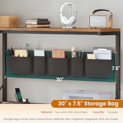 SEDETA 47.2" Reversible L Shaped Office Desk with Drawers, Hutch, Shelves | L Shaped Computer Desk with 5 Fabric Drawers, Storage, Power Outlet and LED Lights for Home Office, Rustic Brown - color: Rustic Brown