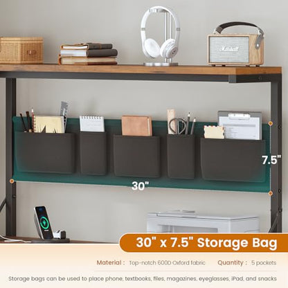 SEDETA 47.2" Reversible L Shaped Office Desk with Drawers, Hutch, Shelves | L Shaped Computer Desk with 5 Fabric Drawers, Storage, Power Outlet and LED Lights for Home Office, Rustic Brown - color: Rustic Brown