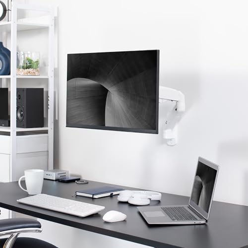 VIVO Single Monitor Counterbalance Wall Mount for 32 inch Screens up to 19.8 lbs, Full Motion, Max VESA 100x100, White, MOUNT-V001GW