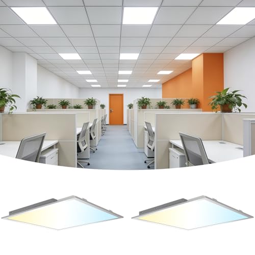 2x2 LED Flat Panel Light 2Pack 5CCT Selectable, 0-10V Dimmable | 5000LM, 3000K/3500K/4000K/5000K/6300K Adjustable, 20W/25W/30W/35W/40W Selectable, Recessed Drop Ceiling Lighting for Office - size: 2 Feet by 2 Feet