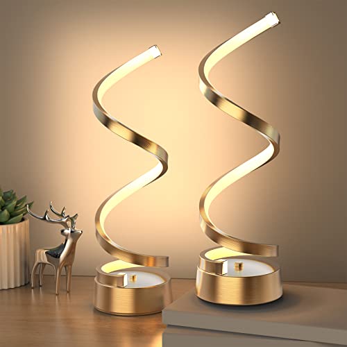 NUÜR Table Lamps for Living Room Set of 2, Gold Dimmable LED Lamp, Small Bedside Lamps, Nightstand Lamp for Bedroom Home Office Living Room - color: Gold 2 Pack