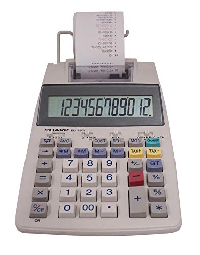 Sharp 12-Digit Desktop Printing Calculator, White (EL-1750V)