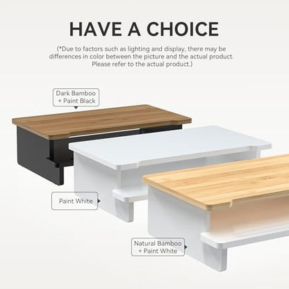 16.5” Bamboo Monitor Stand with Phone & Tablet Holder Desk Shelf - color: Black, size: 16.5 inch