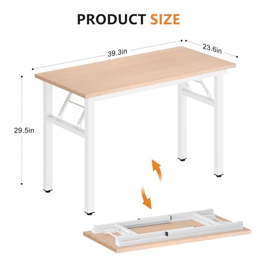 DlandHome 39.4 Inch Small Folding Computer Desk for Home Office, Pink Oak - color: Pink Oak + White, size: 39 Inches