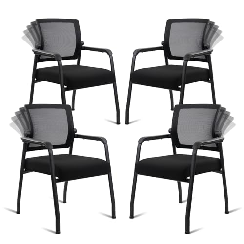 Desk Chair No Wheels with Adjustable Mesh Backrest, Arm Chair with Ergonomic Lumbar Support and Thickened Seats Cushion, Waiting Room Chairs for Office School Church Guest Reception, 4PACK - color: Adjustable Back, size: 4 Pack