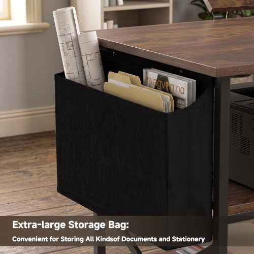 Large Printer Stand with Storage Bag, 23.6'' x 23.6'' with Power Outlet - color: Retro Brown, size: 23.6''x23.6''