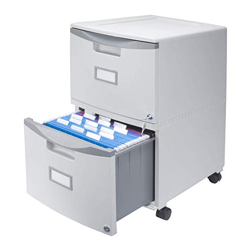 Storex Two-Drawer Mobile File Cabinet with Lock, 14.8 x 18 x 26-Inch, Gray (61301B01C) - color: Grey, size: 26" x 31.8" x 14.1", style: 2-Drawer, With Casters