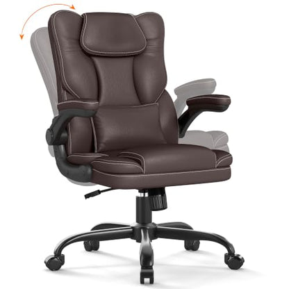 Executive Office Chair Flip Up Arms Lumbar Support Home Office Desk Chair - color: Coffee