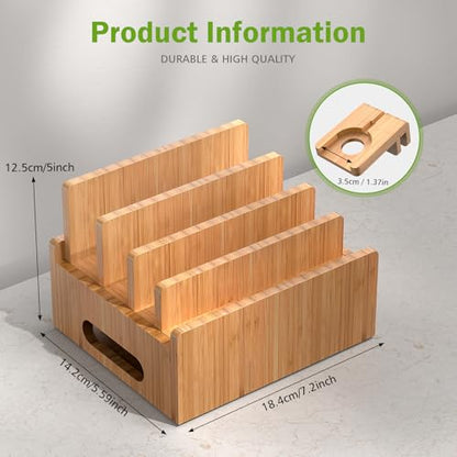 Pezin & Hulin Bamboo Charging Stand, Dock Organizer for Multi Devices, Cell Phone, Tablets, Smart Watch, with Pack 5 Cables, No Power Charger Block - color: Without Charger