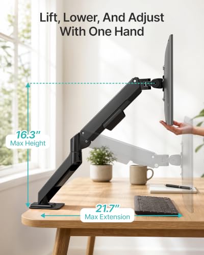 Single Monitor Arm for 17-32 Inch Screens, Full Motion Desk Mount | Ultrawide Monitor Stand Holds up to 19.8 lbs,for 75/100mm VESA Mount with Clamp and Grommet Base, for Home Office Gaming - style: Single Monitor Arm