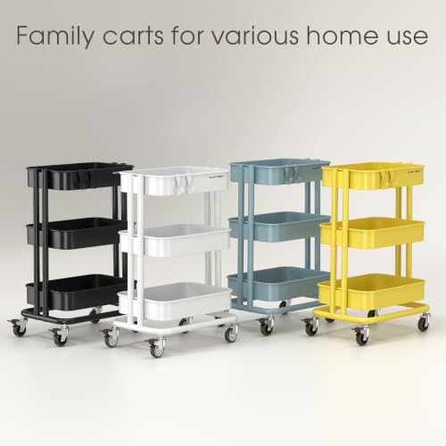 3 Tier Rolling Cart Metal Utility Cart with Lockable Wheels Home Office - color: Blue, size: Small