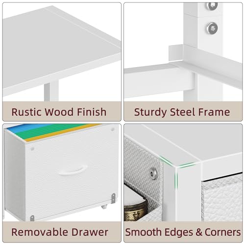 HIGDBFE File Cabinet with 2 Fabric Drawers & Dual Shelves, White | 2-Tier Printer Storage, Letter File Drawer, Reversible Side Bag, Smooth Drawer Slides, Rolling Support Board Prevent Collapse - color: White