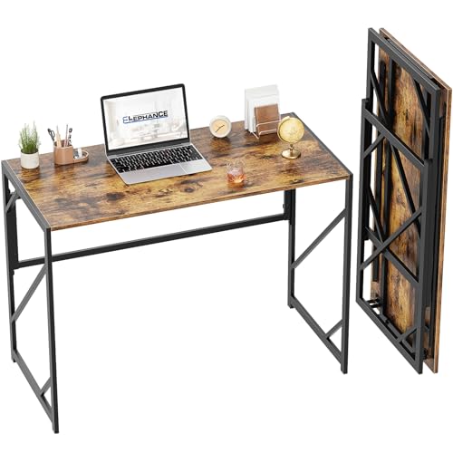 Elephance Folding Desk Writing Computer Desk for Home Office No-Assembly | Study Office Desk,Foldable Table for Small Spaces,39.4 inch,Rustic Brown - color: Rustic Brown, size: 39.4 Inch