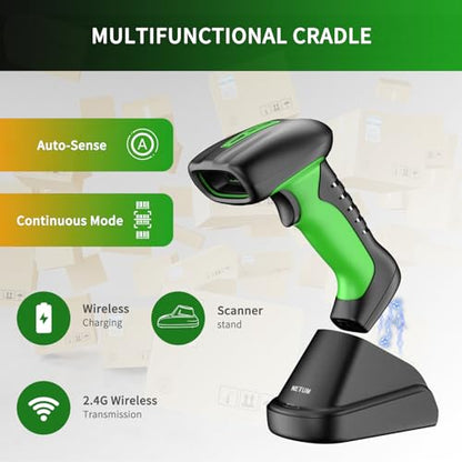NETUM 2D QR Industrial Bluetooth Barcode Scanner with Charging Dock | Wireless 2D 1D Bar Code Reader 2600mAh Drop Protection Shock Dust Proof Hands Free for Windows Mac Android iOS (RD-1950)