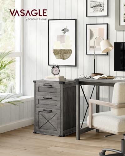 VASAGLE File Cabinet, Filing Cabinet with 3 Drawers, Printer Stand, Fit A4, Letter Size, Hanging File Folders, Modern Farmhouse Style, for Home Office, Misty Gray UOFC054G01 - color: Misty Gray, style: 3 Drawers