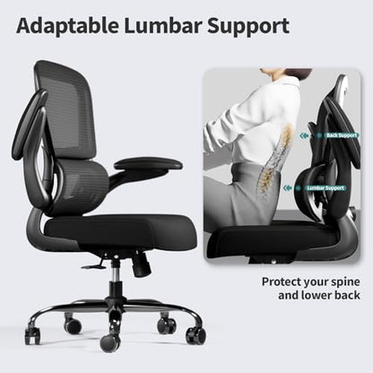 TRALT Office Chair - Ergonomic Desk Chair with Adjustable Lumbar Support, Mesh Computer Chair, Executive Chairs for Home Office Comfortable Lumbar Support (Midnight Black)