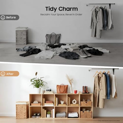 10 Cube Storage Organizer, Solid Wood Bookshelf Deep Display Shelf with Adjustable Shelves & Anti-Tip Kit Movable Storage Rack for Books Toys Plants Photo Albums Study Entryway Living Room Office