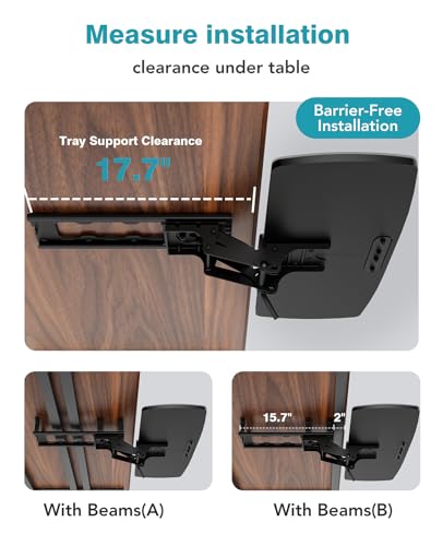 Keyboard Tray Under Desk with Storage Drawer, Height Adjustable Keyboard Tray Slide Out 360° Swivel Tilt, Ergonomic Under Desk Mount Keyboard & Mouse Pad Lighting for Gaming Home Office - size: 28” Length with lighting