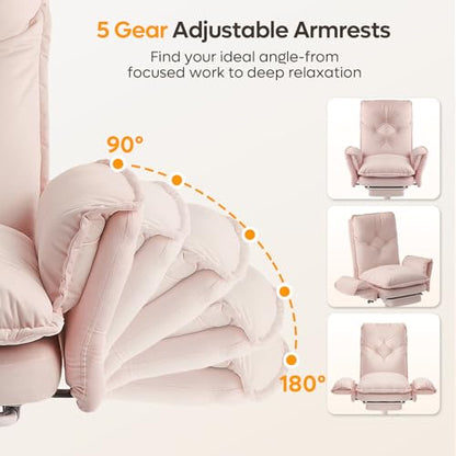 Bestier High Back Executive Chair with Flip-Up Armrests Wheel, Pink Velvet - color: Pink Velvet