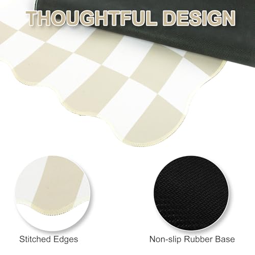 L-SPOUTTO Beige Checkered Mouse Pad,Scalloped Desk Mat XXL Gaming Mousepad | Geometric Large 35.4x15.7in Non-Slip Rubber Base Keyboard Pad Waterproof Desktop Mat for Laptop Computer Game Home Office - color: Beige Checkered