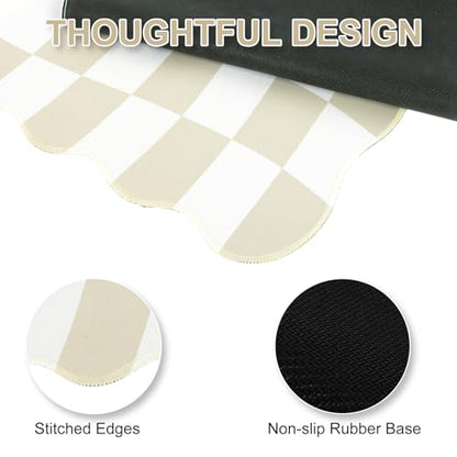 L-SPOUTTO Beige Checkered Mouse Pad,Scalloped Desk Mat XXL Gaming Mousepad | Geometric Large 35.4x15.7in Non-Slip Rubber Base Keyboard Pad Waterproof Desktop Mat for Laptop Computer Game Home Office - color: Beige Checkered