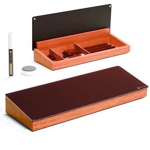 Desk Whiteboard with Wooden Organizer Box for Office Supplies Storage, Desktop Dry Erase White Board with Drawer for Stationary, Marker & Eraser Included, Yeoux - color: Burgundy Red