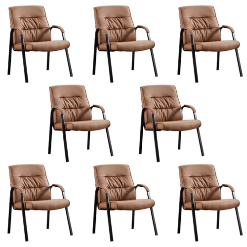 Big&Wide Office Guest Reception Chair Set of 8, Conference Room Chairs Waiting Room Chairs 8 Pack, Modern Leather Office Desk Chair No Wheels(Brown) - color: Brown, size: 8 Pack